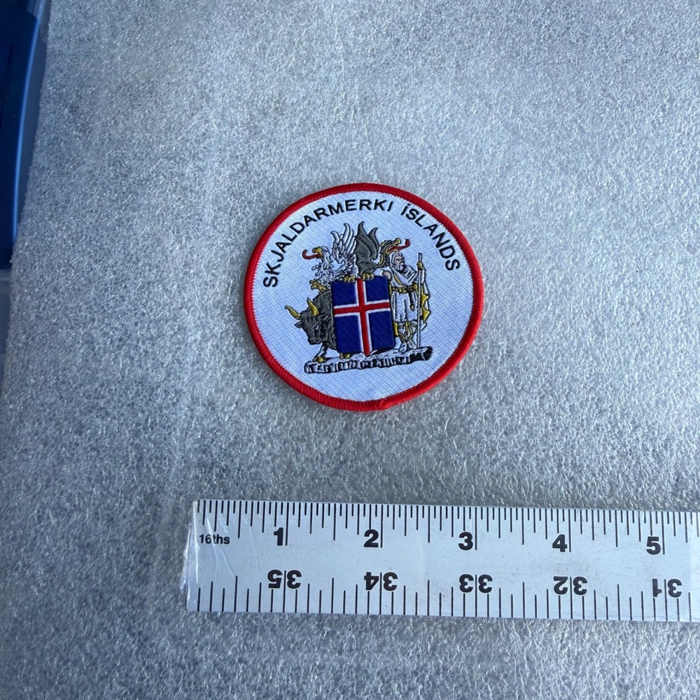 SKJALDARMERKI ISLANDS Patch Norway Flag Coat‎ of Arms Embroidered Round